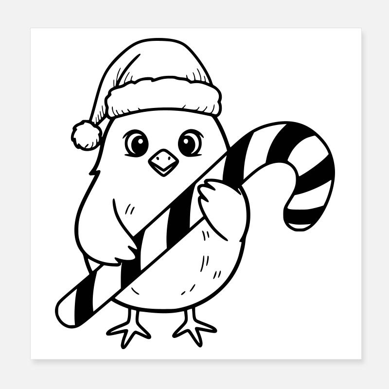Süßer Weihnachtsvogel mit Candy Cane Illustration Poster 20x20 cm