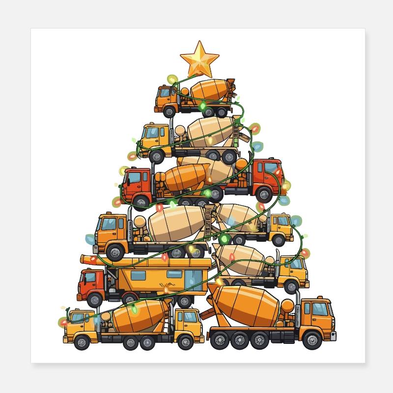 Funny Concrete Mixer Tree Christmas Tree Gift Poster 8" x 8" (20x20 cm)