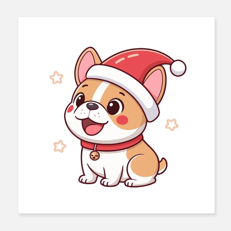 Chiot Festif Noël Santa Poster 20 x 20 cm