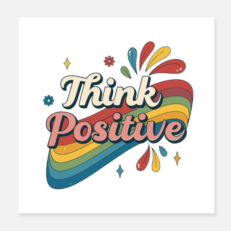 Pense Positive Arc en Ciel Poster 20 x 20 cm