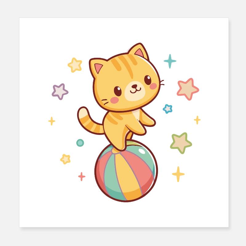 Akrobatisches Kätzchen auf dem Regenbogenball Poster 20x20 cm