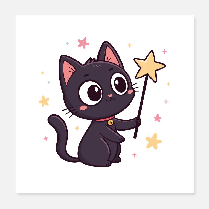 Magic Cat and Star Poster 8" x 8" (20x20 cm)
