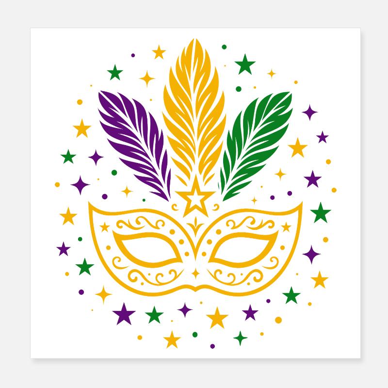 Carnival Mask with Feathers & Stars Poster 8" x 8" (20x20 cm)