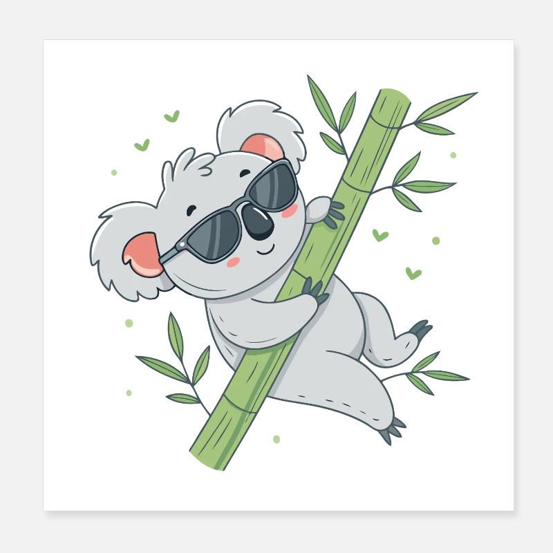 Koala sur bambou avec lunettes Poster 20 x 20 cm