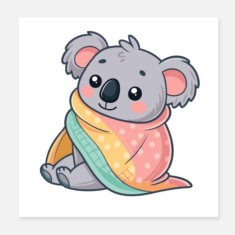 Koala cosy sous couverture Poster 20 x 20 cm