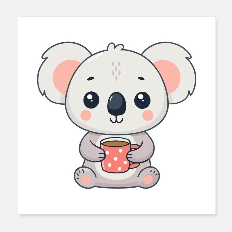 Cute Koala with Coffee Poster 8" x 8" (20x20 cm)