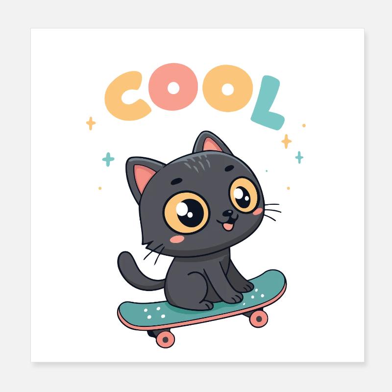 Chat skateboard pastel Poster 20 x 20 cm