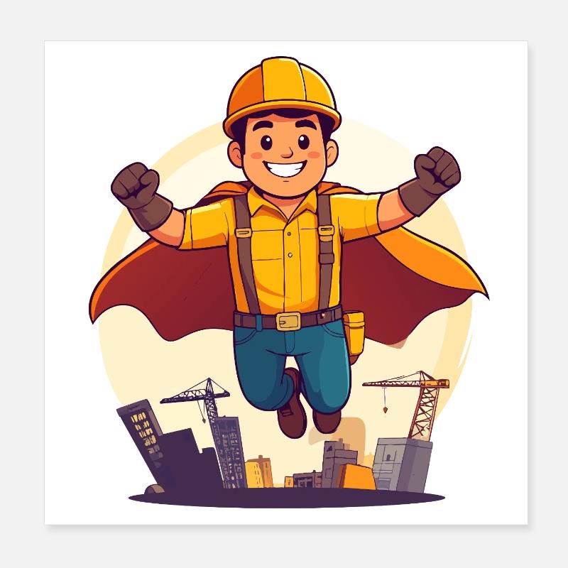 Bauhelden Superheld Bauarbeiter Held der Baustelle Poster 20x20 cm