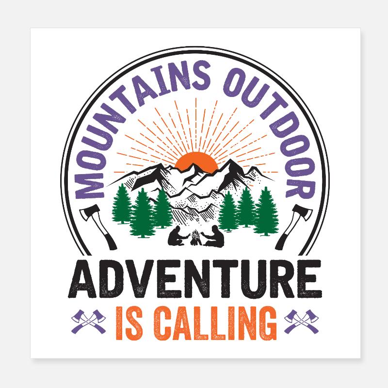Mountains - Adventure is Calling Poster 8" x 8" (20x20 cm)