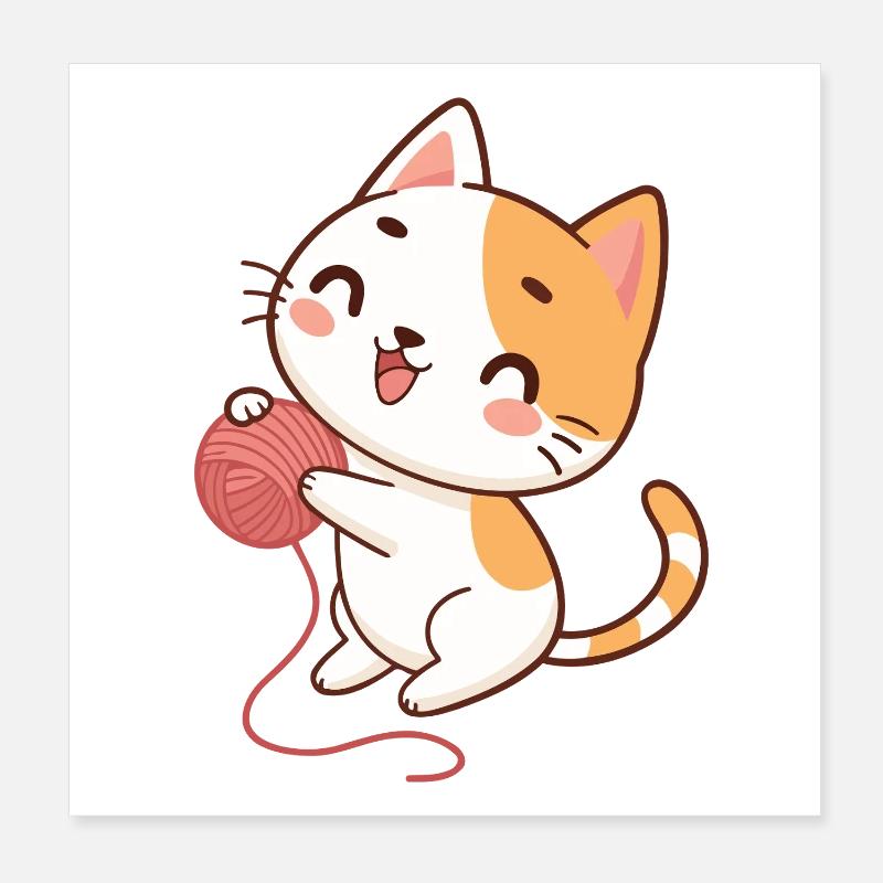 Happy Kitten und Garn Poster 20x20 cm