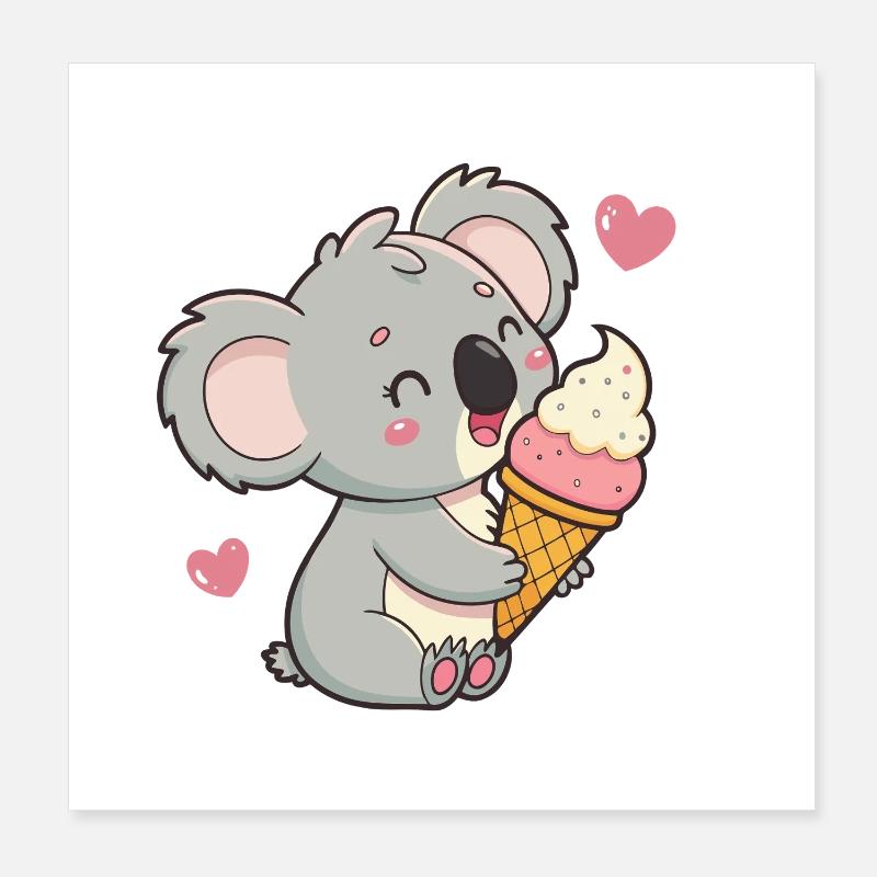 Koala gourmand et crème glacée pastel Poster 20 x 20 cm