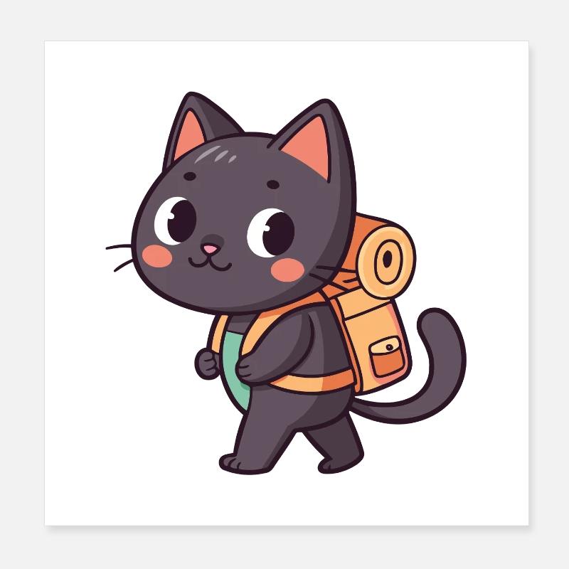 Chat explorateur avec sac à dos orange Poster 20 x 20 cm