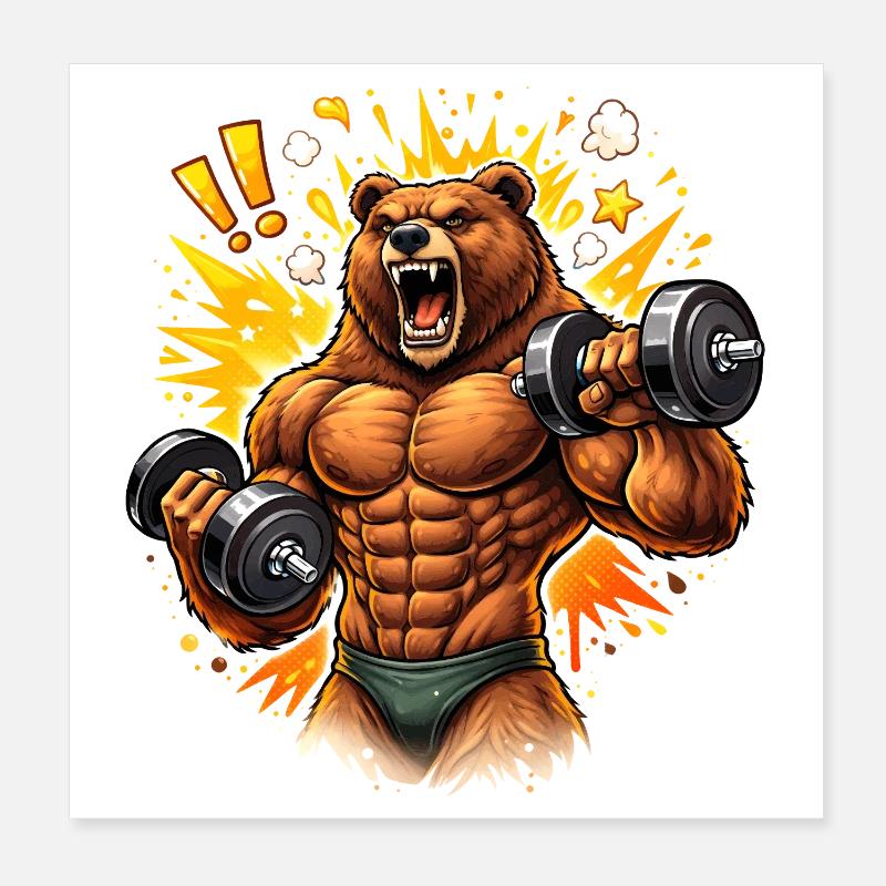 Illustration d’un ours bodybuilder fort Poster 20 x 20 cm