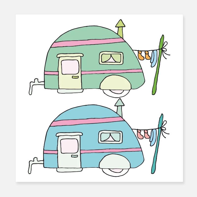 Duo de dessins animés Pastel Caravan Poster 20 x 20 cm