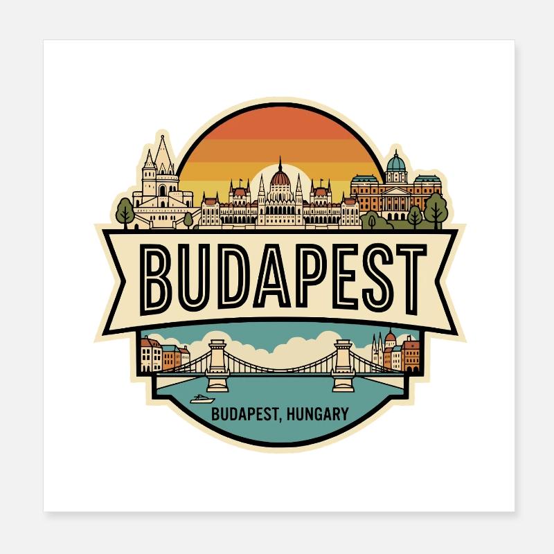 Budapest-Ungarn Vintage-Reisesouvenir-Abzeichen Poster 20x20 cm