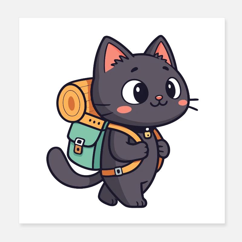 Chat randonneur avec sac à dos Poster 20 x 20 cm