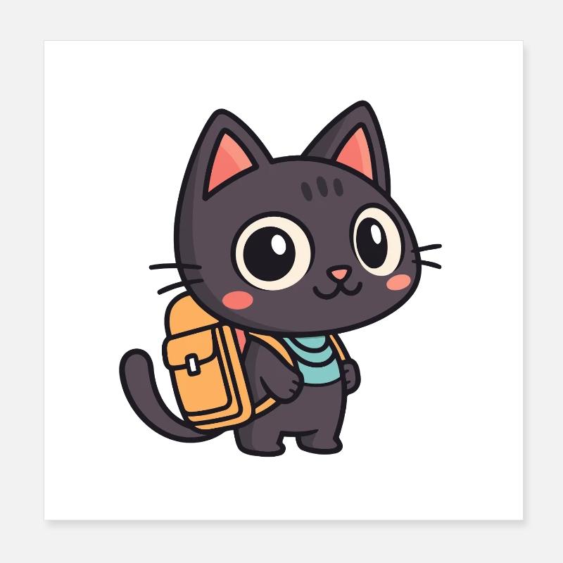 Chat explorateur mignon à cartable Poster 20 x 20 cm