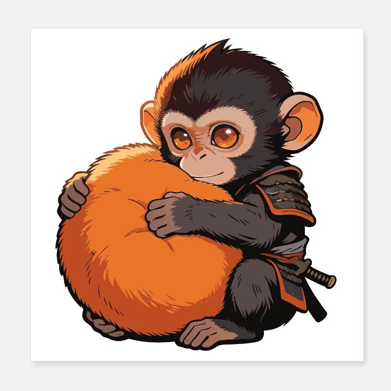 Petit singe mignon donne un coup de poing Coup de poing singe Poster 20 x 20 cm