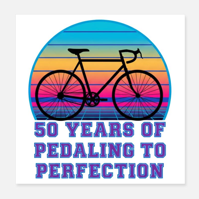 50 ans à pédaler sur un vélo de route rétro Sunset Poster 20 x 20 cm
