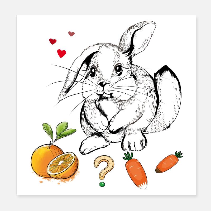 Rabbit with fruit and carrots Poster 8" x 8" (20x20 cm)