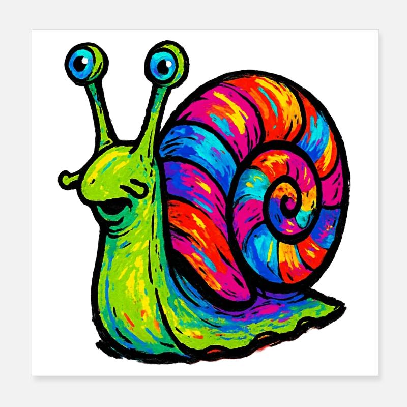 Escargot psychédélique multicolore arc-en-ciel Poster 20 x 20 cm