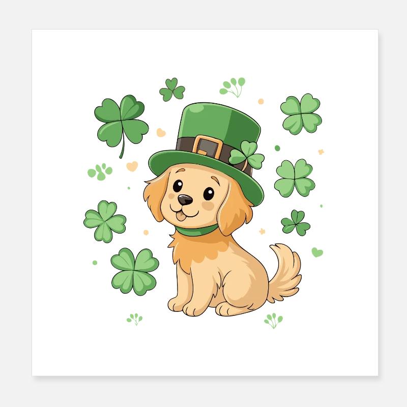 Labrador Leprechaun and Green Clover Dog Poster 8" x 8" (20x20 cm)