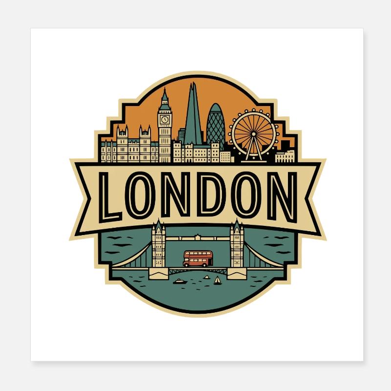 Retro London England Vintage-Skyline Poster 20x20 cm