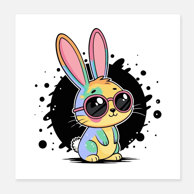 Rainbow Bunny Pastel Glasses Poster 8" x 8" (20x20 cm)