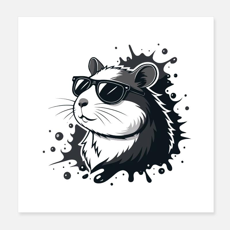 Chic hamster black glasses splash Poster 8" x 8" (20x20 cm)