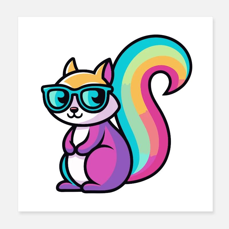 Rainbow Squirrel Glasses Poster 8" x 8" (20x20 cm)