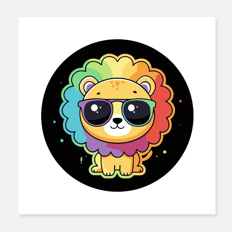 Süßer Regenbogenlöwe mit Brille Poster 20x20 cm