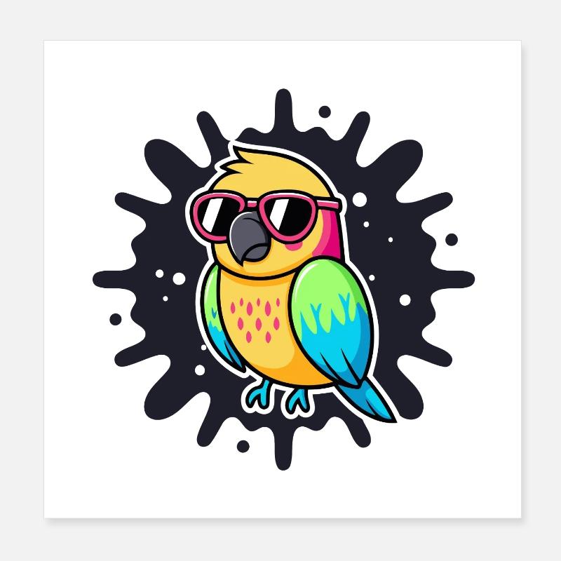 Parrot Pop Art Pink Glasses Poster 8" x 8" (20x20 cm)