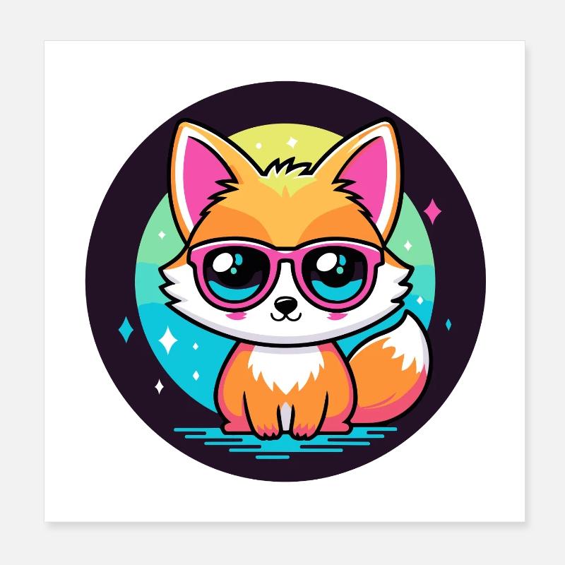 Fox Kawaii Pop Pink Brille Poster 20x20 cm