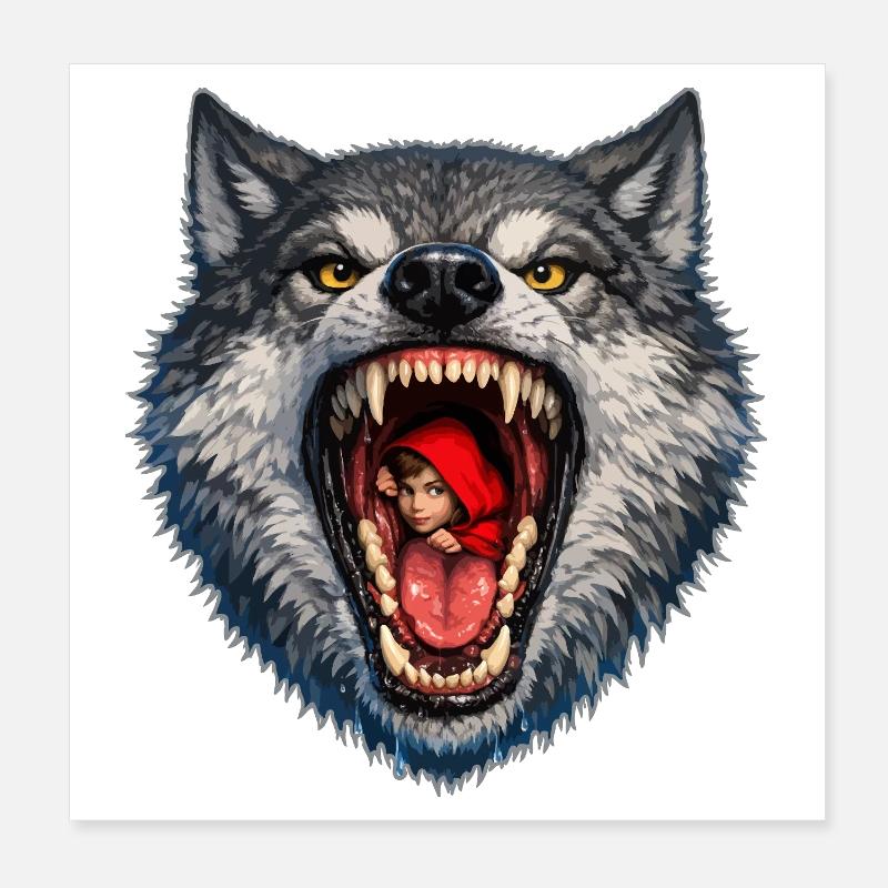 Wolfskopf mit Rotkäppchen Poster 20x20 cm