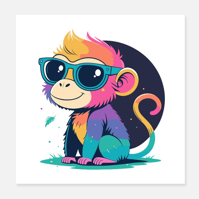 Regenbogenaffe mit Brille Poster 20x20 cm