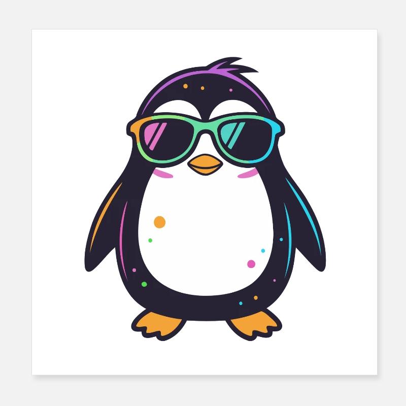 Penguin Neon Glasses Poster 8" x 8" (20x20 cm)