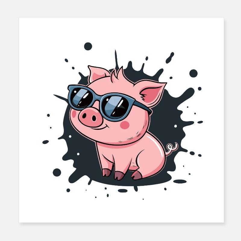 Cooles Schwein mit Brille auf Spritzer Poster 20x20 cm
