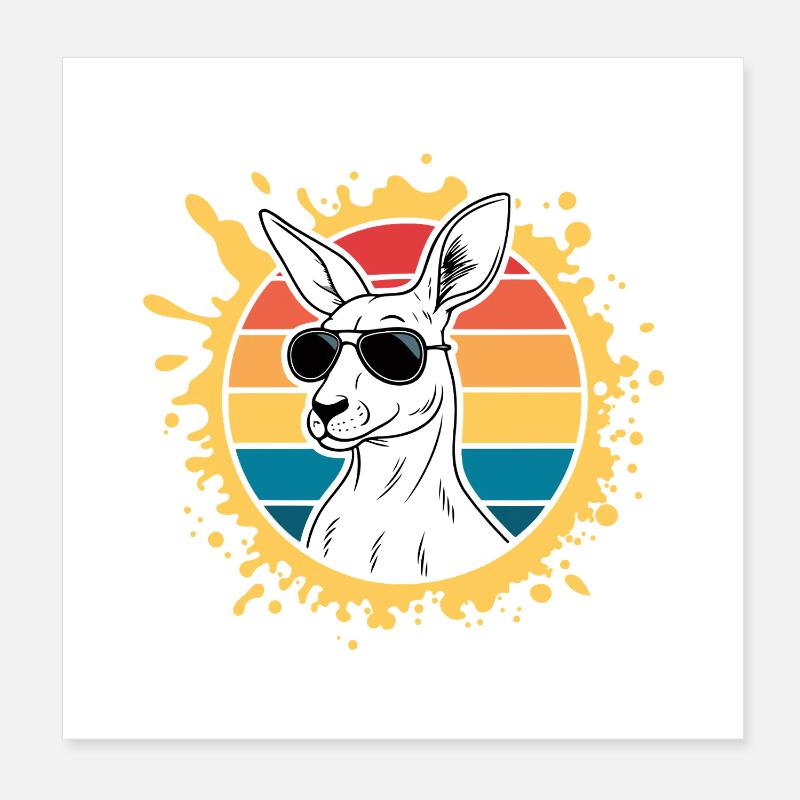 Känguru-Silhouette Retro-Sonne Poster 20x20 cm