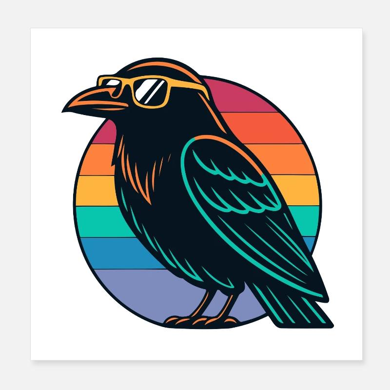 Retro Rainbow Raven Poster 8" x 8" (20x20 cm)