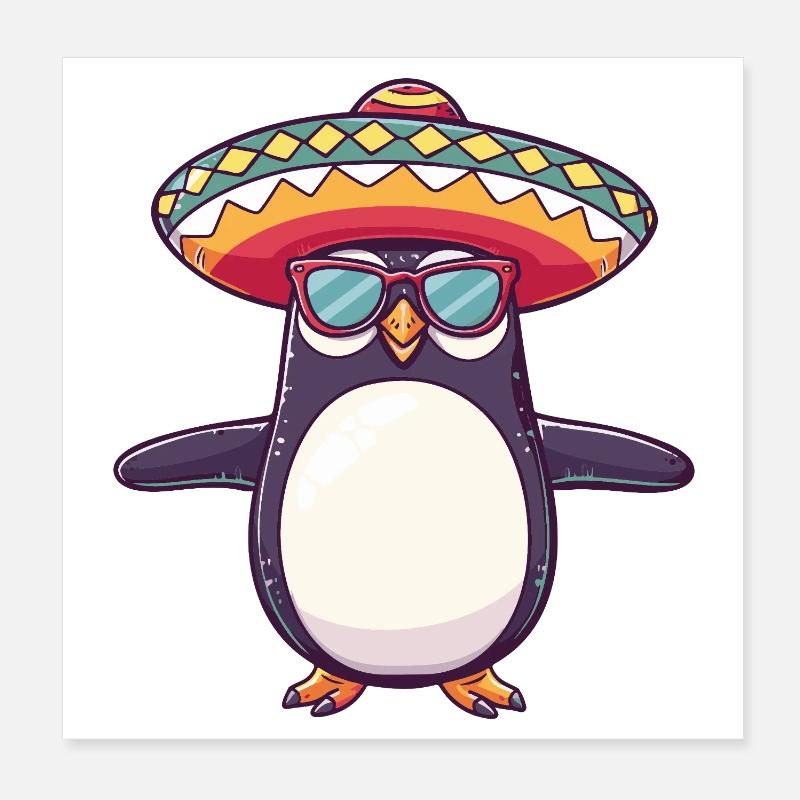Penguin Comic Funny Sombrero Poster 8" x 8" (20x20 cm)