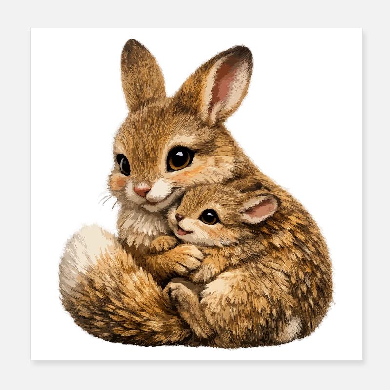 Lièvre serre la mère et le petit dans ses bras Poster 20 x 20 cm