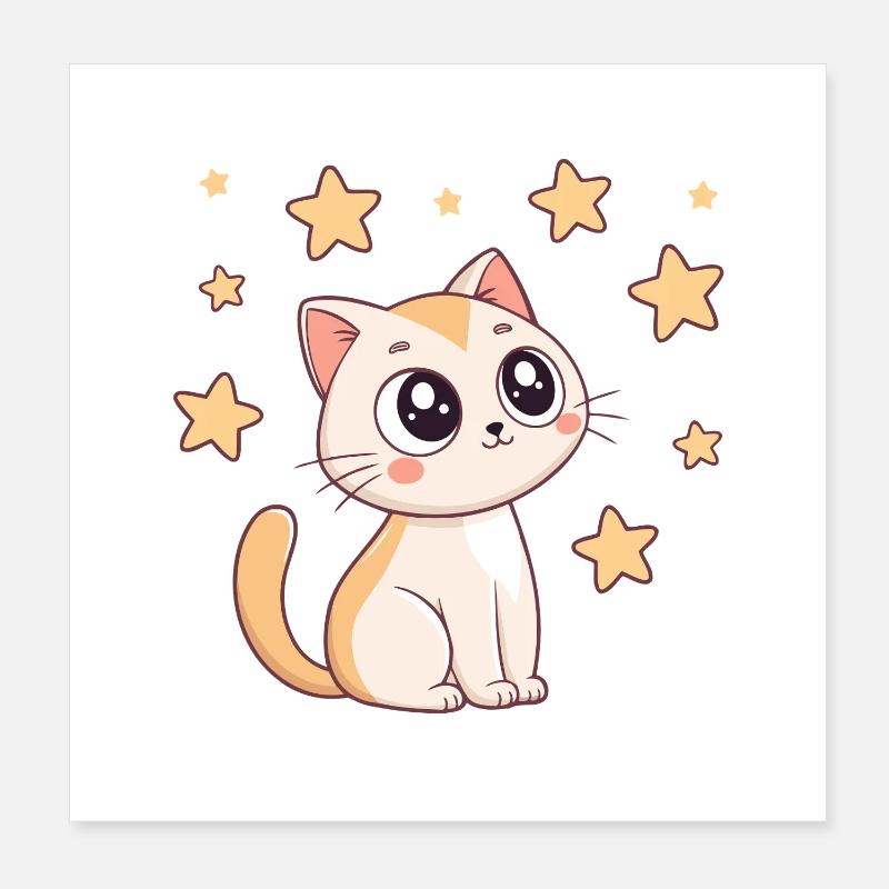 Chat étoilé kawaii Poster 20 x 20 cm