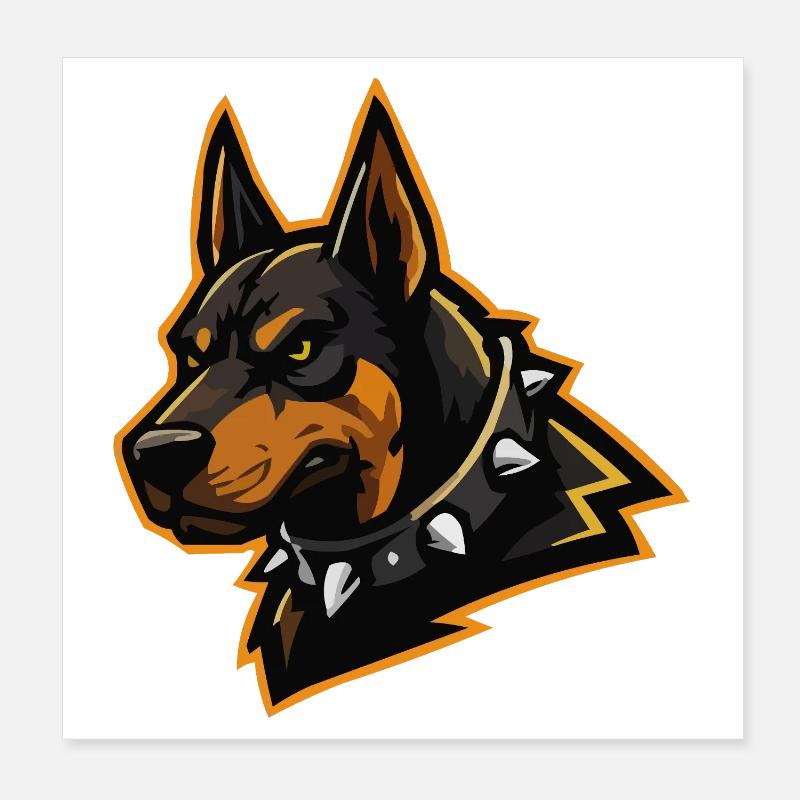 Doberman avec collier à pointes Poster 20 x 20 cm