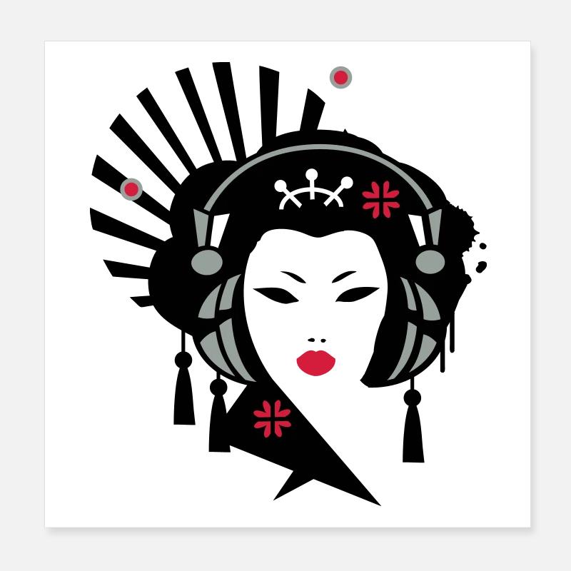 Geisha mit Kopfhörer Poster 20x20 cm