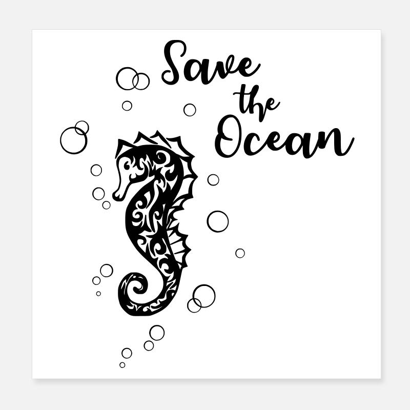 Save the Ocean - hippocampe Poster 20 x 20 cm