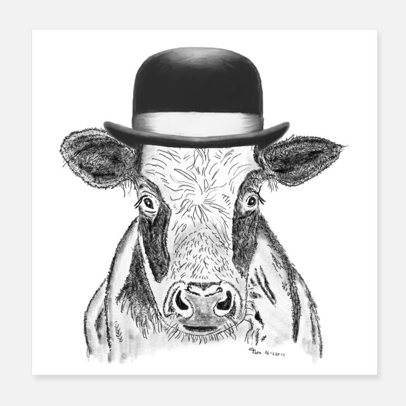  Kuh mit Hut Poster 20x20 cm