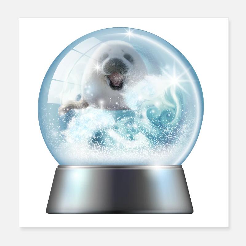 Boule à neige chiot en hiver Poster 20 x 20 cm