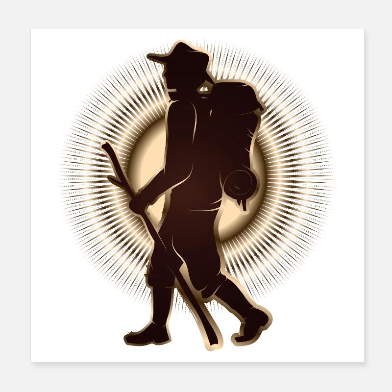 Pilger oder Wanderer mit Wanderstab & Rucksack Poster 20x20 cm