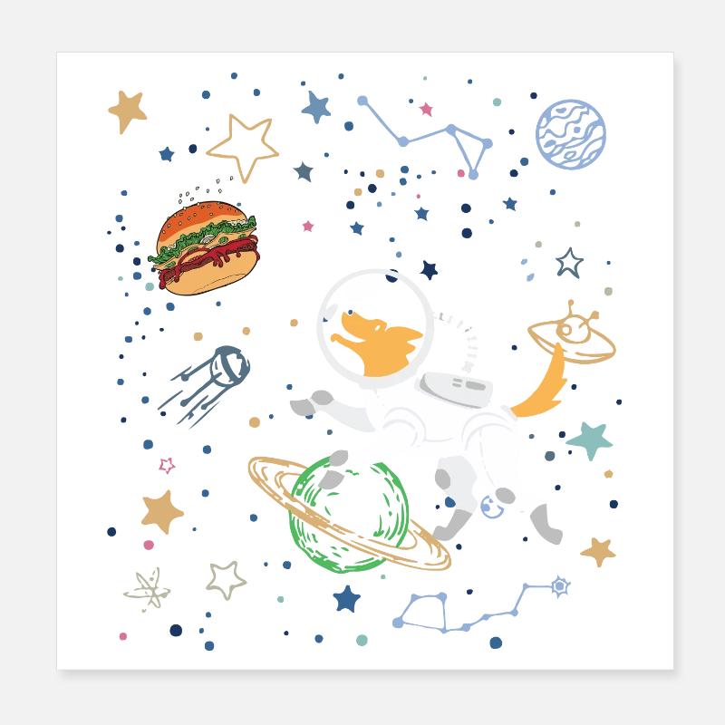 Space Explorer mit Astronaut Fox Poster 20x20 cm