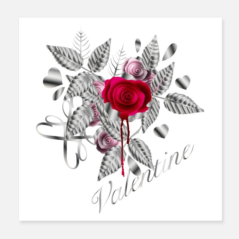 Composition argentée de la Saint-Valentin avec des roses Poster 20 x 20 cm